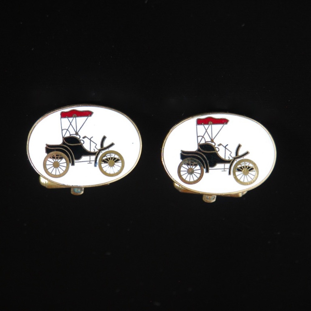 Vintage Antique Car Enamel Cufflinks.